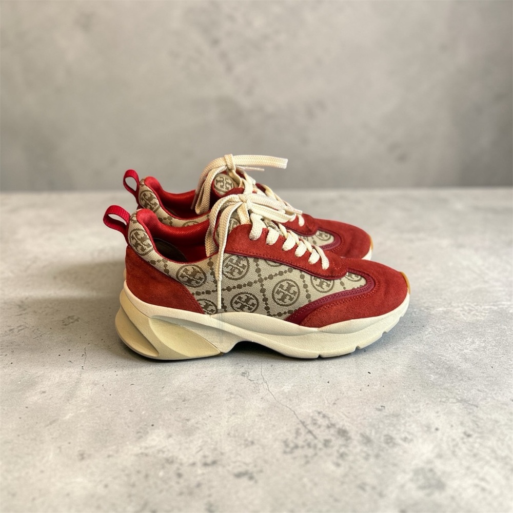 Tory Burch Monogram Red and Cream Sneakers
